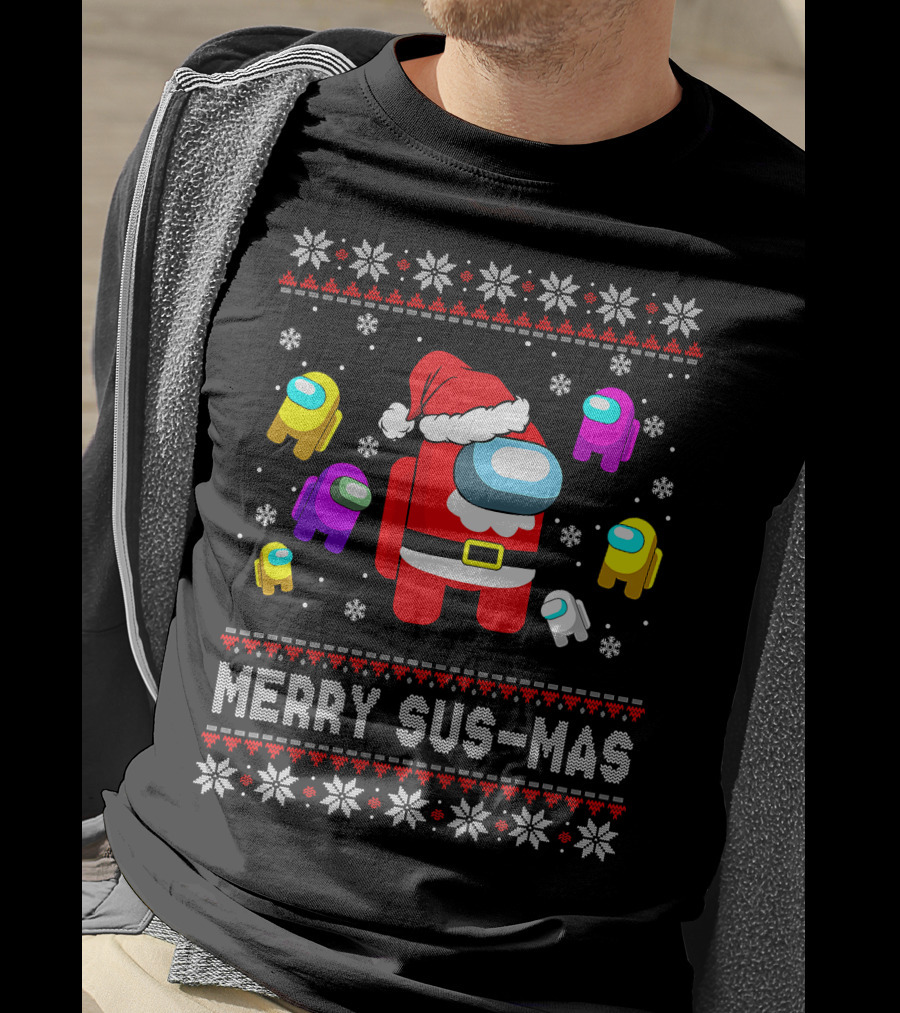 Merry Sus-Mas Funny Christmas Costume Among Us Game Crewmates T-Shirt