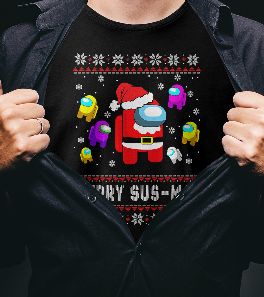 Merry Sus-Mas Funny Christmas Costume Among Us Game Crewmates T-Shirt