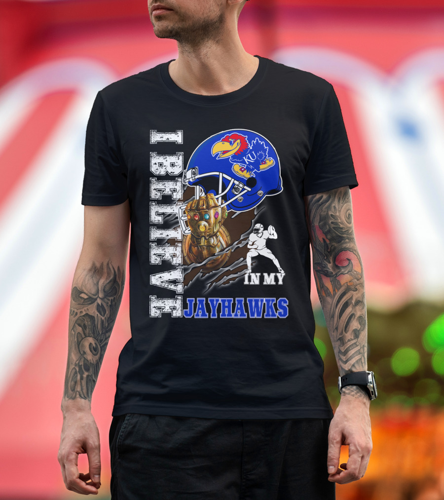 I Believe in My Jayhawks KU Fan Helmet Football Infinity Gauntlet T-Shirt