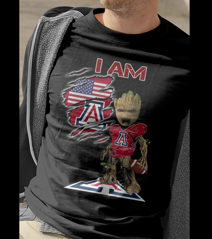 I Am Arizona Baby Groot University Of Arizona Wildcats Football Fan T-Shirt
