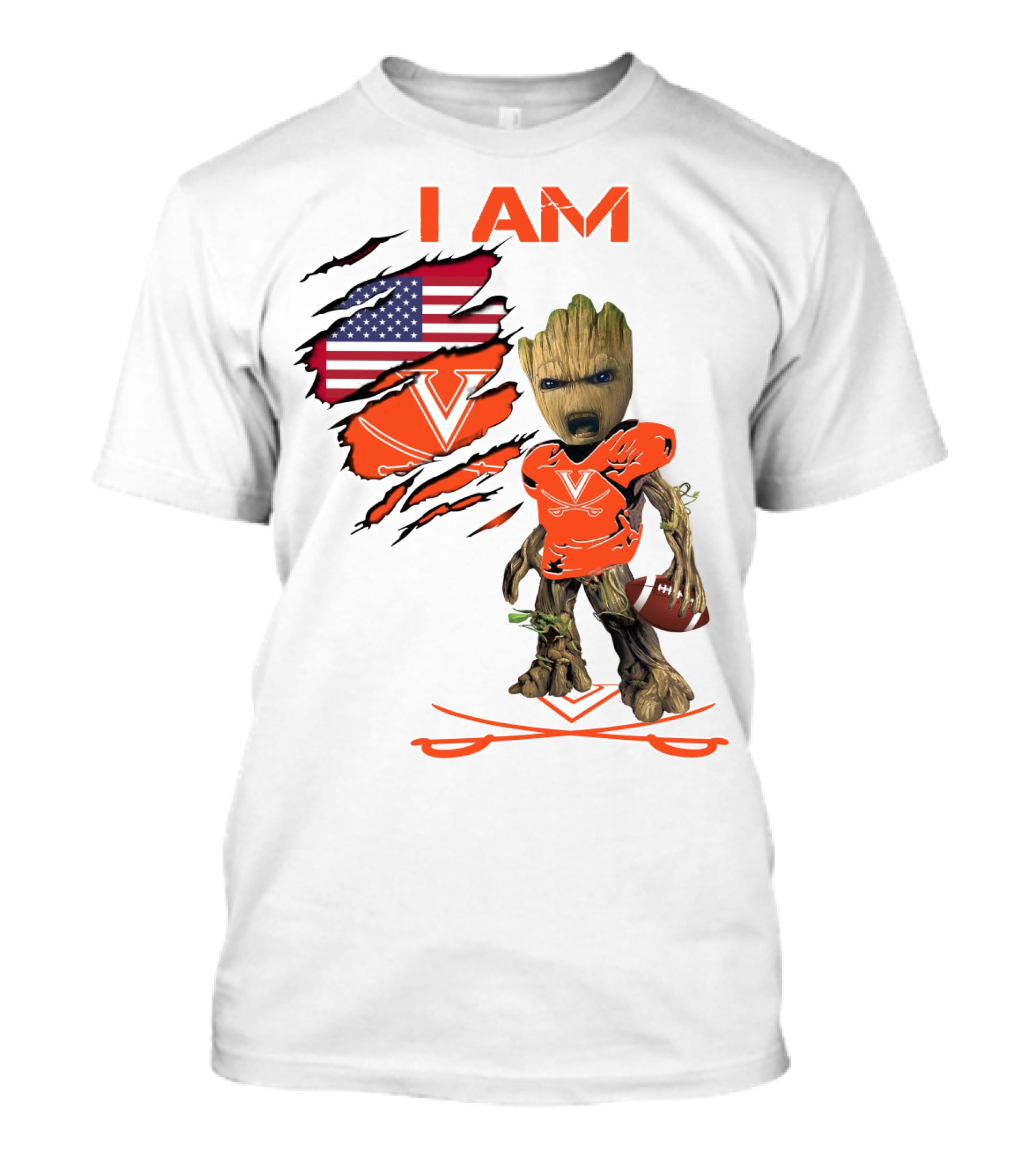 I Am Baby Groot Virginia Cavaliers Football Fan USA Flag T-Shirt