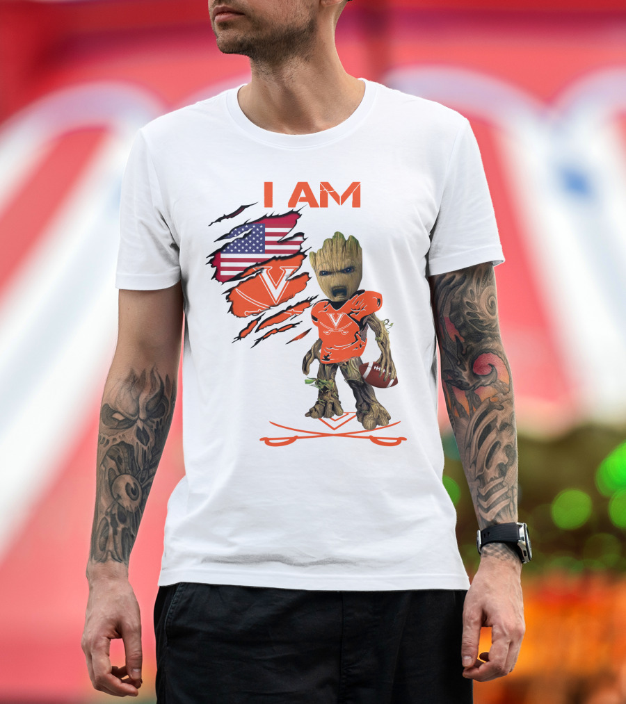 I Am Baby Groot Virginia Cavaliers Football Fan USA Flag T-Shirt