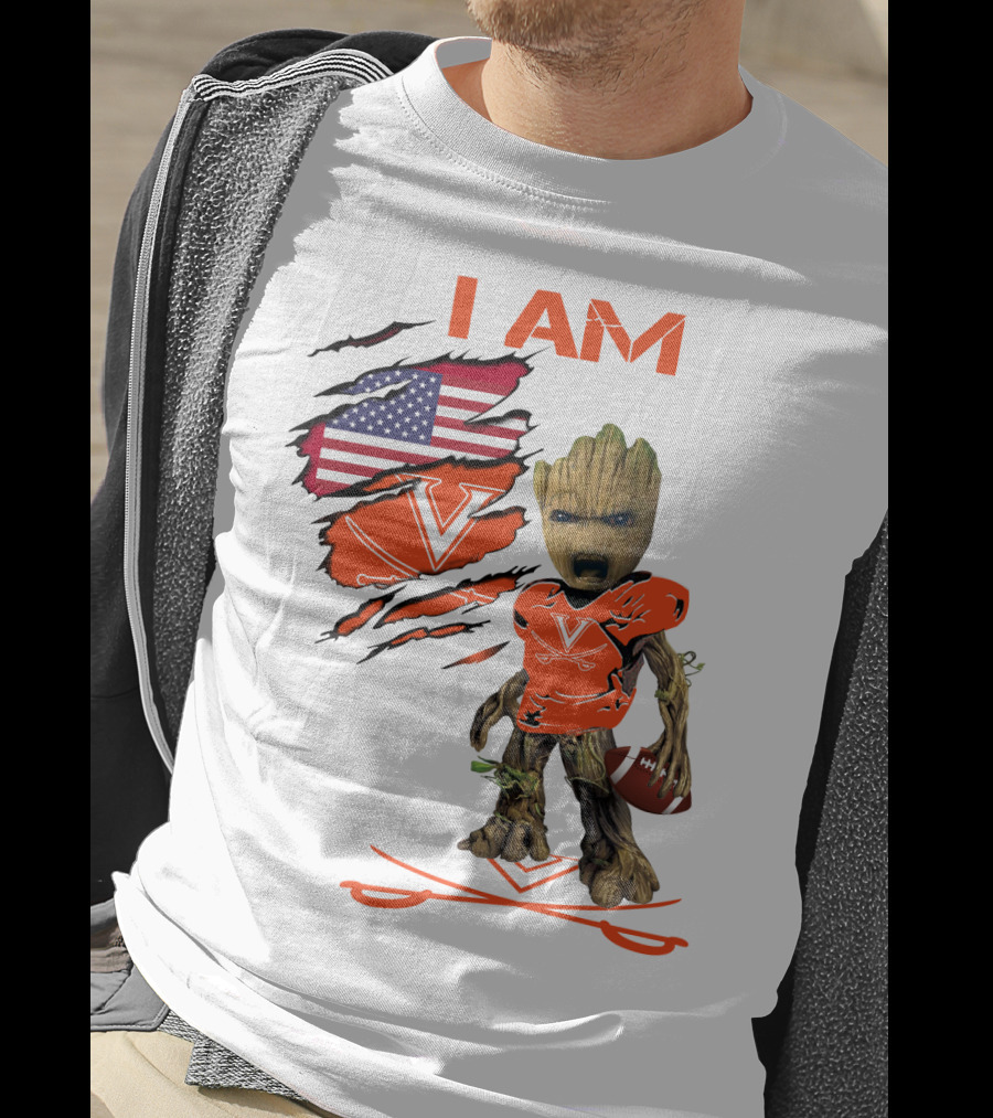 I Am Baby Groot Virginia Cavaliers Football Fan USA Flag T-Shirt