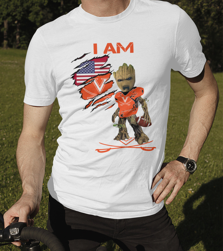 I Am Baby Groot Virginia Cavaliers Football Fan USA Flag T-Shirt
