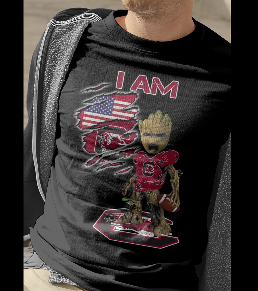 I Am Baby Groot Gamecocks Football Usa Flag T-Shirt