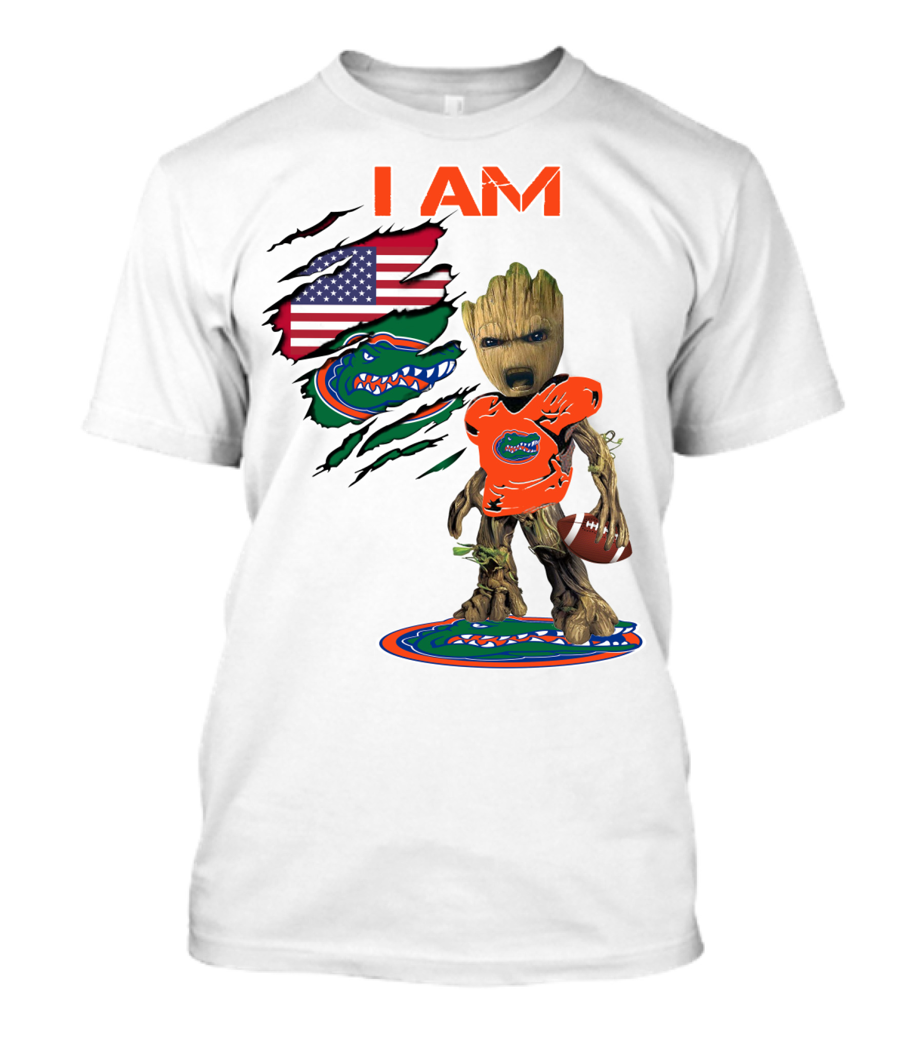 I Am Gators Baby Groot Football USA Flag T-Shirt