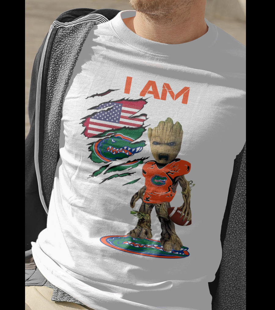 I Am Gators Baby Groot Football USA Flag T-Shirt