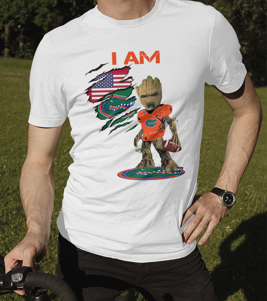 I Am Gators Baby Groot Football USA Flag T-Shirt