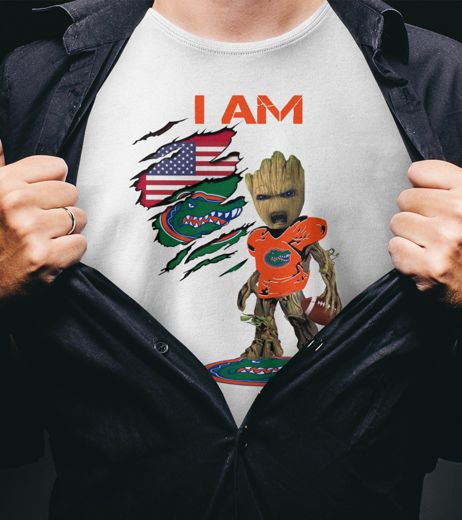 I Am Gators Baby Groot Football USA Flag T-Shirt