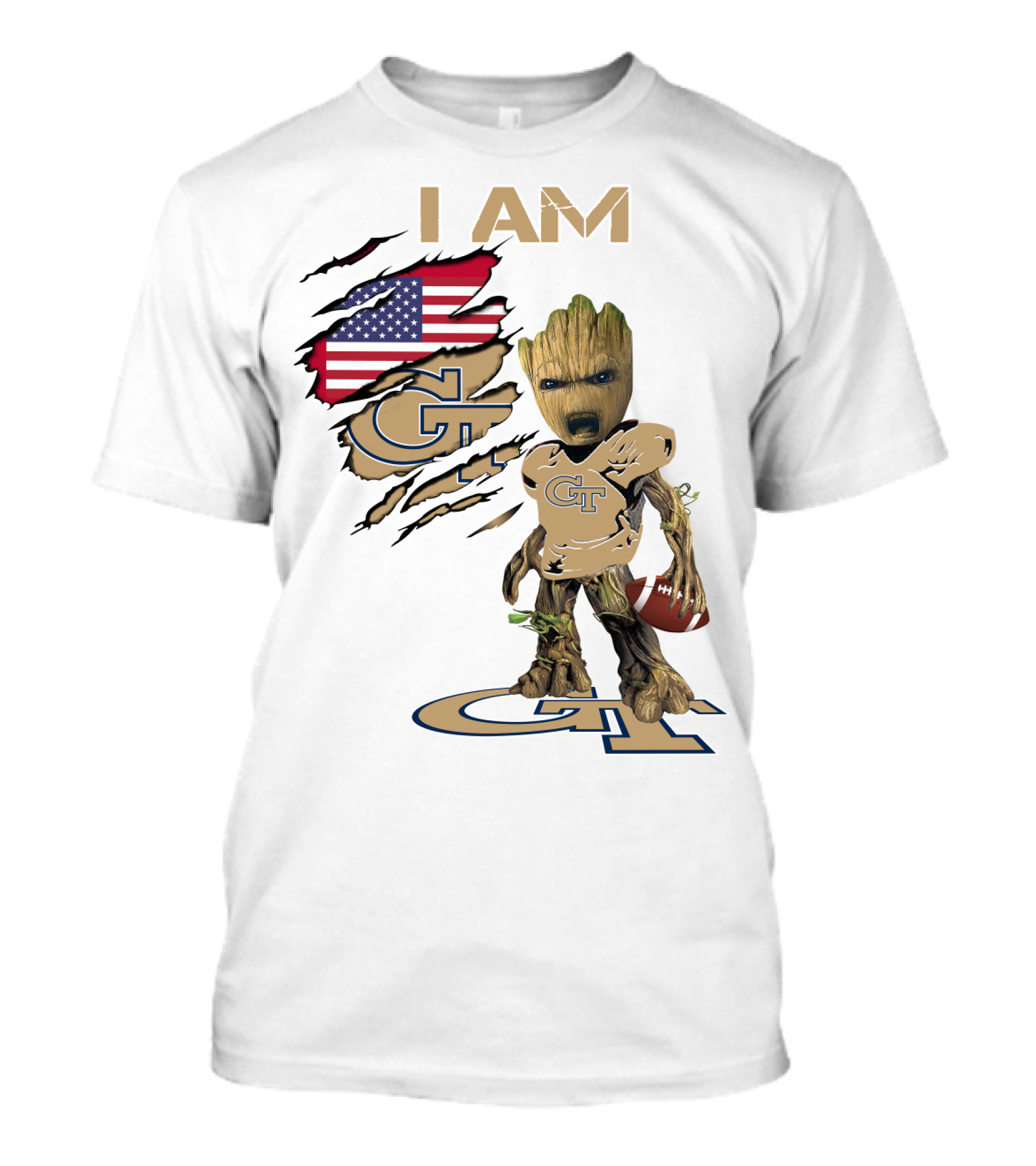 I AM Geo Baby Groot Football GT American Flag T-Shirt