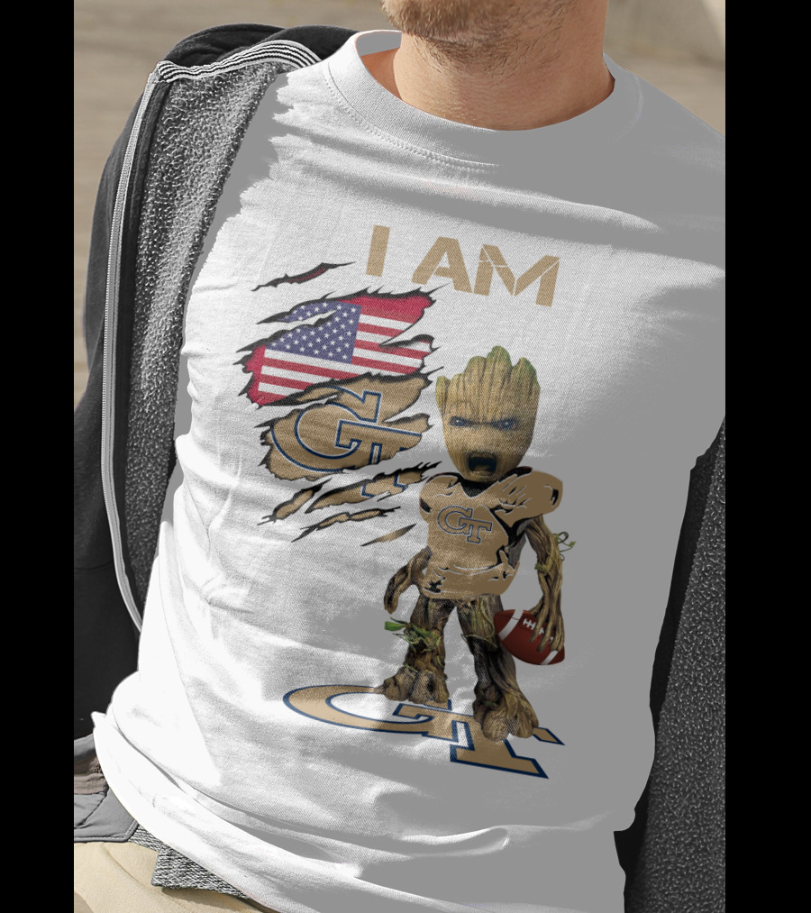 I AM Geo Baby Groot Football GT American Flag T-Shirt
