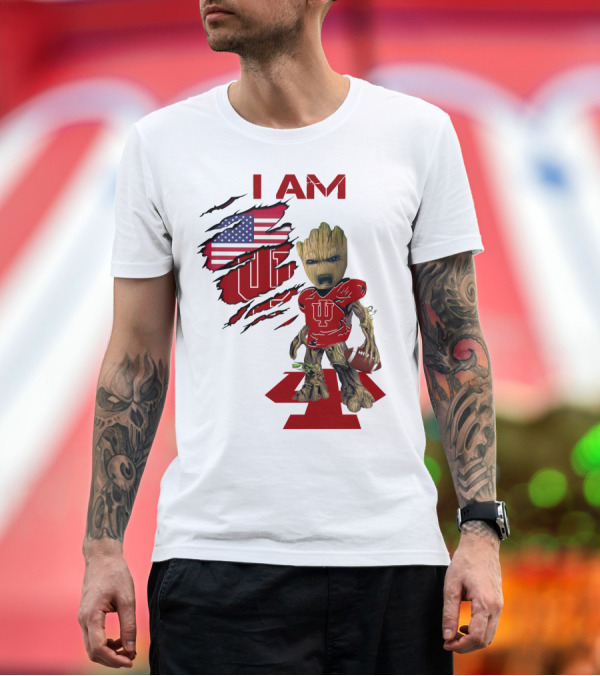 Premium T-Shirt: I AM Indiana Hoosiers Baby Groot Football USA Flag T-Shirt I AM Indiana Hoosiers Baby Groot Football USA Flag T-Shirt