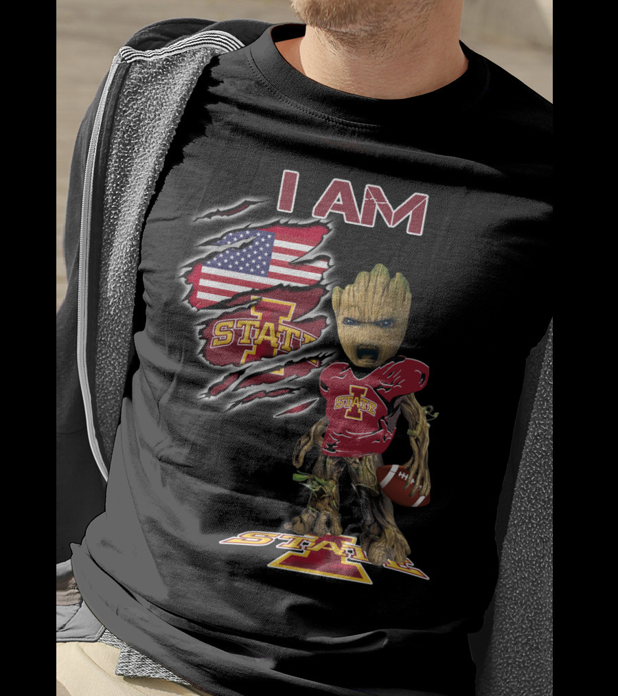 I Am Iowa State Baby Groot Football American Flag T-Shirt
