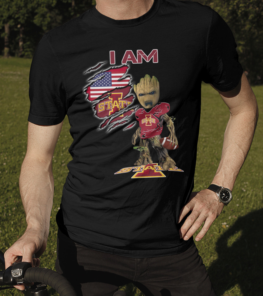 I Am Iowa State Baby Groot Football American Flag T-Shirt