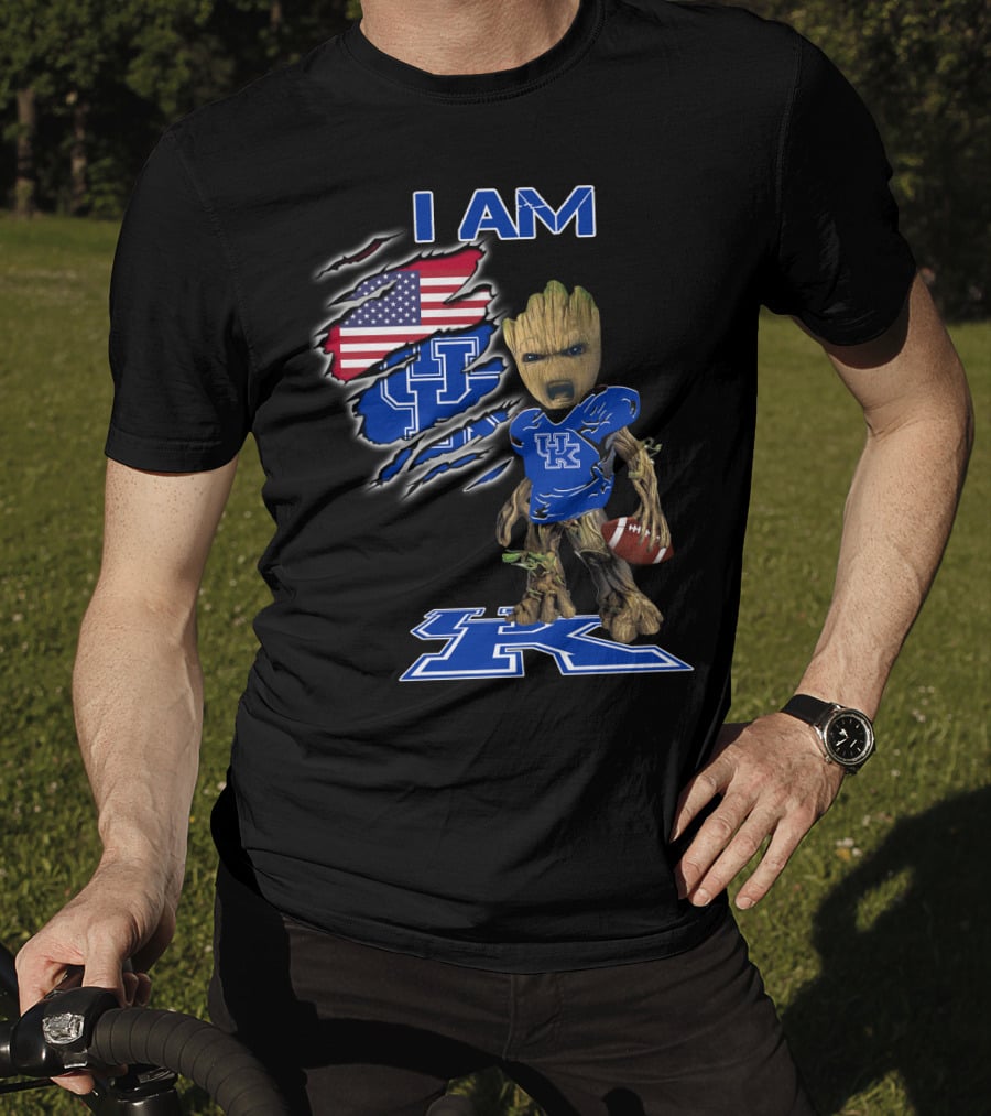 I Am Kentucky Uk Baby Groot American Flag Football Uk Wildcats Fan T-Shirt