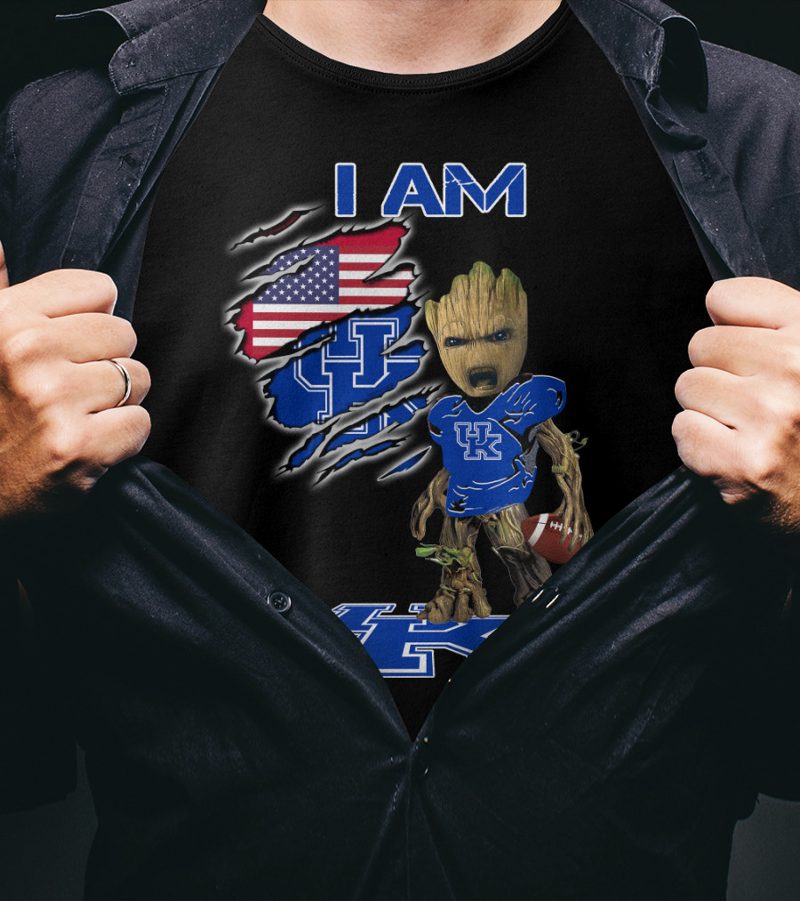 I Am Kentucky Uk Baby Groot American Flag Football Uk Wildcats Fan T-Shirt