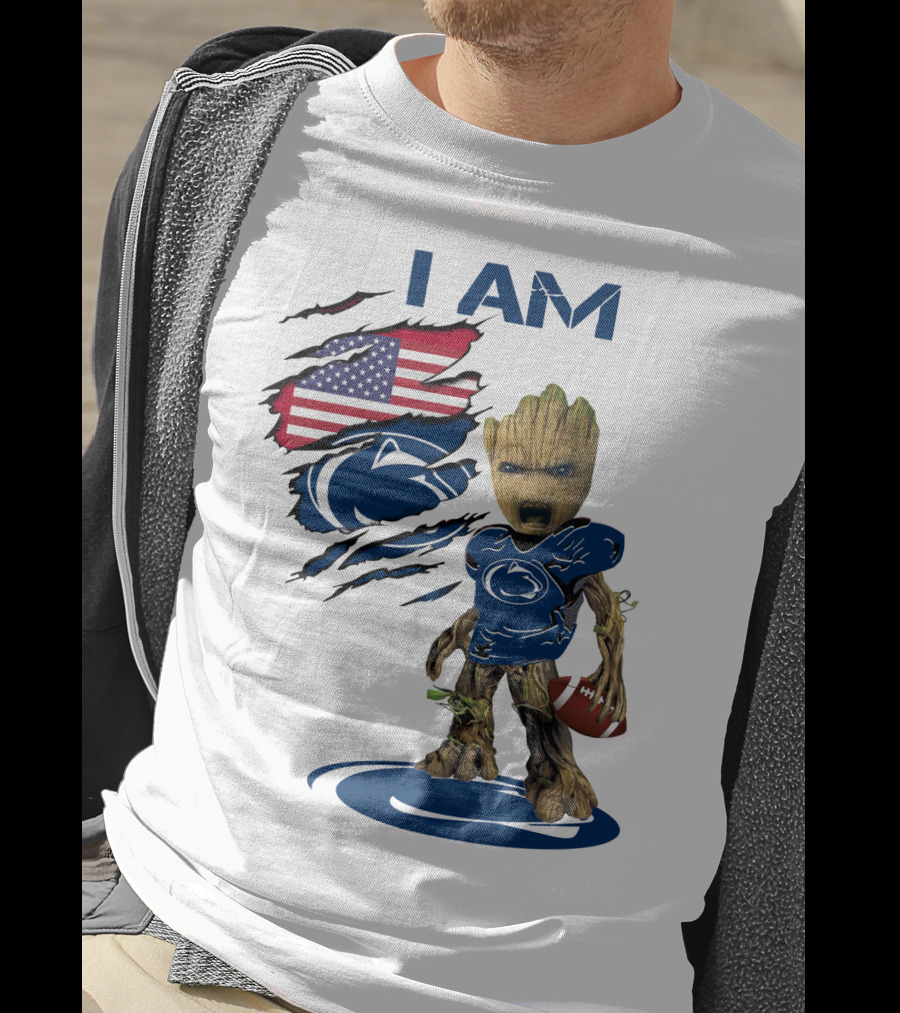 I AM Baby Groot Penn State Football American Flag T-Shirt