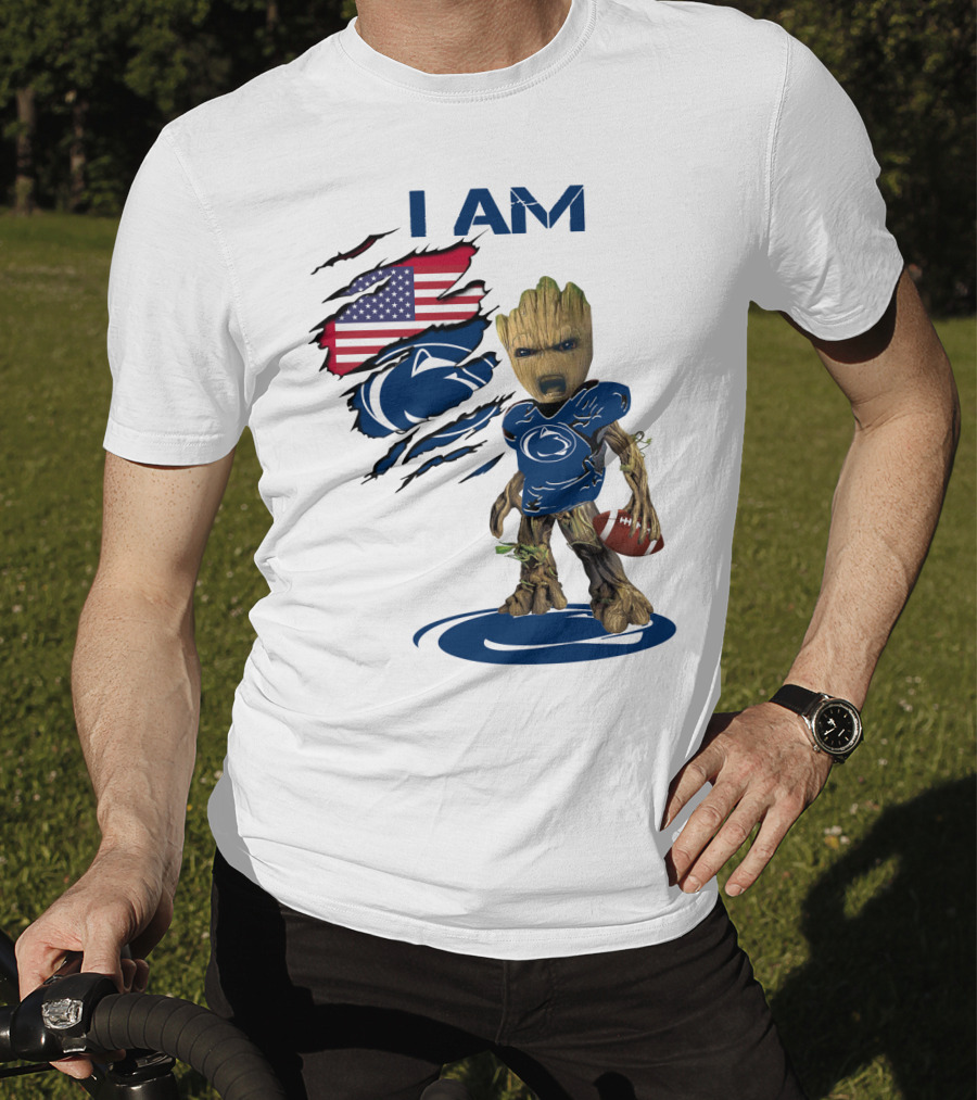 I AM Baby Groot Penn State Football American Flag T-Shirt