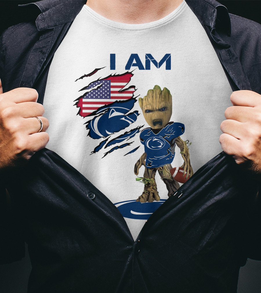 I AM Baby Groot Penn State Football American Flag T-Shirt