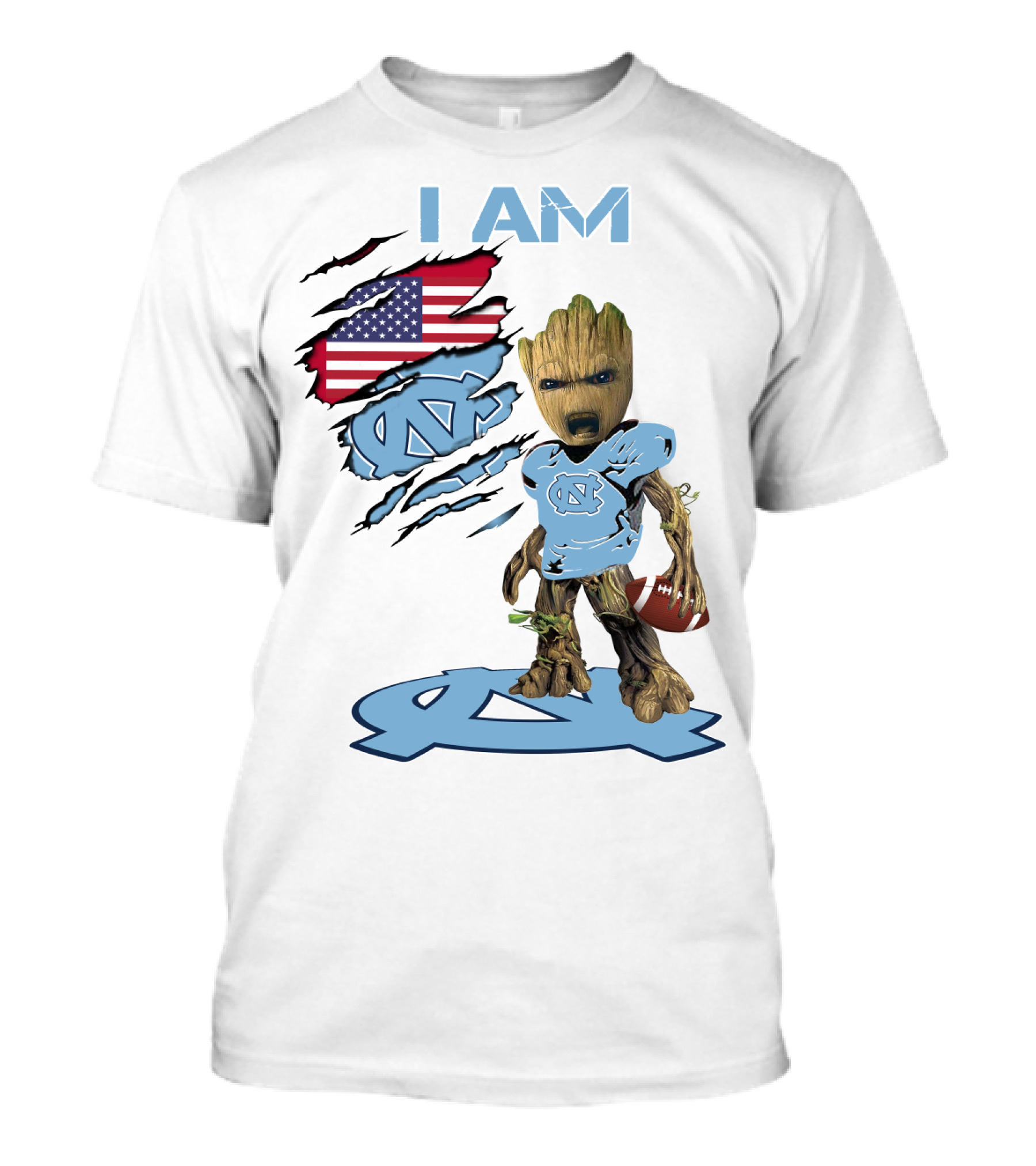 I Am Baby Groot Tarheels Football USA Flag T-Shirt