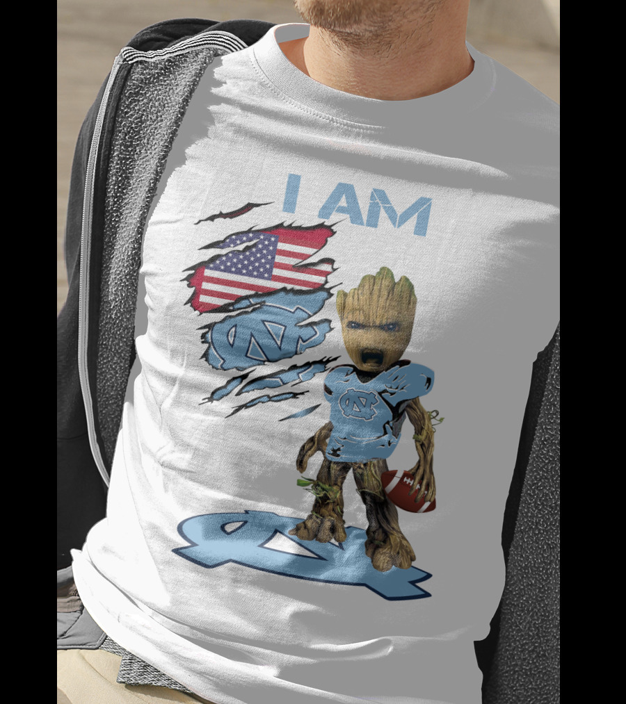 I Am Baby Groot Tarheels Football USA Flag T-Shirt
