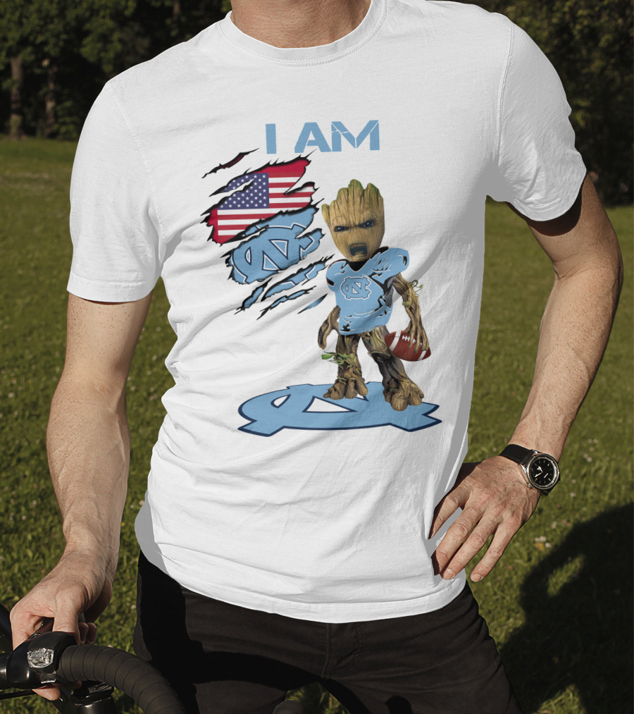 I Am Baby Groot Tarheels Football USA Flag T-Shirt