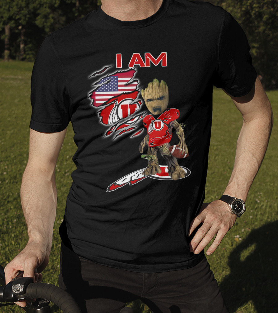 I AM Utes Baby Groot American Flag Football T-Shirt