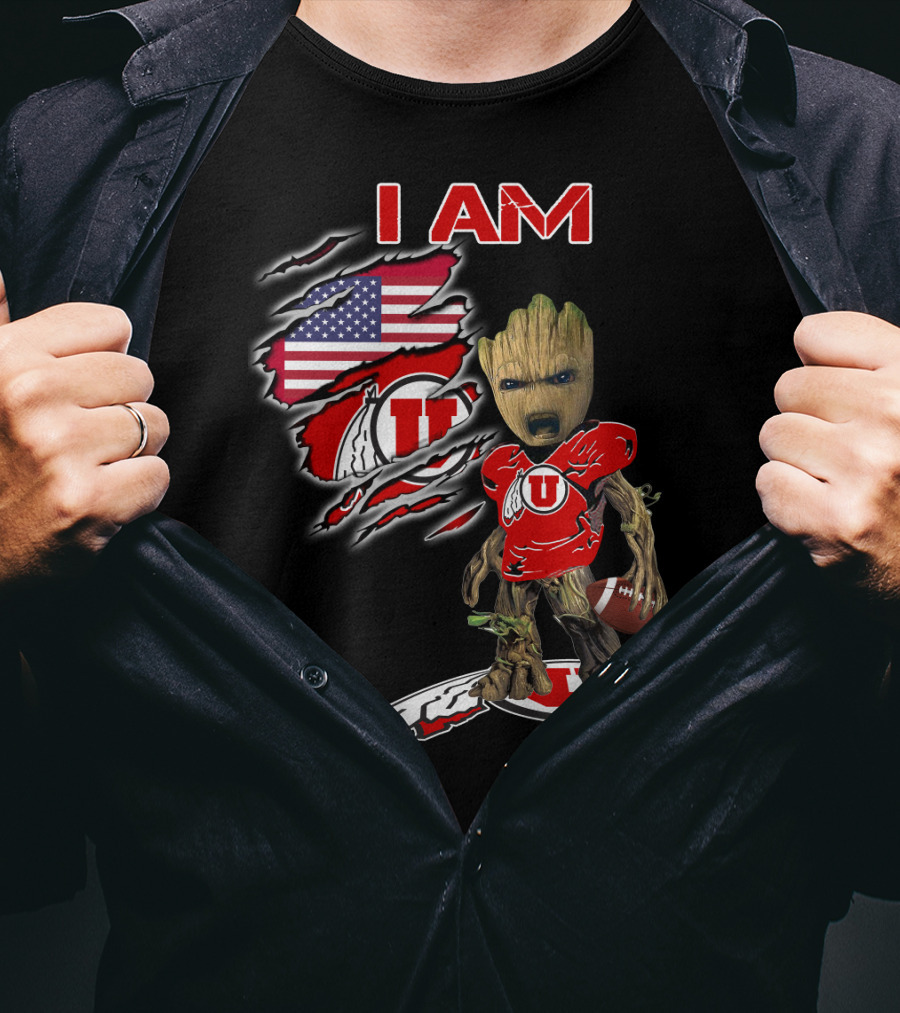 I AM Utes Baby Groot American Flag Football T-Shirt