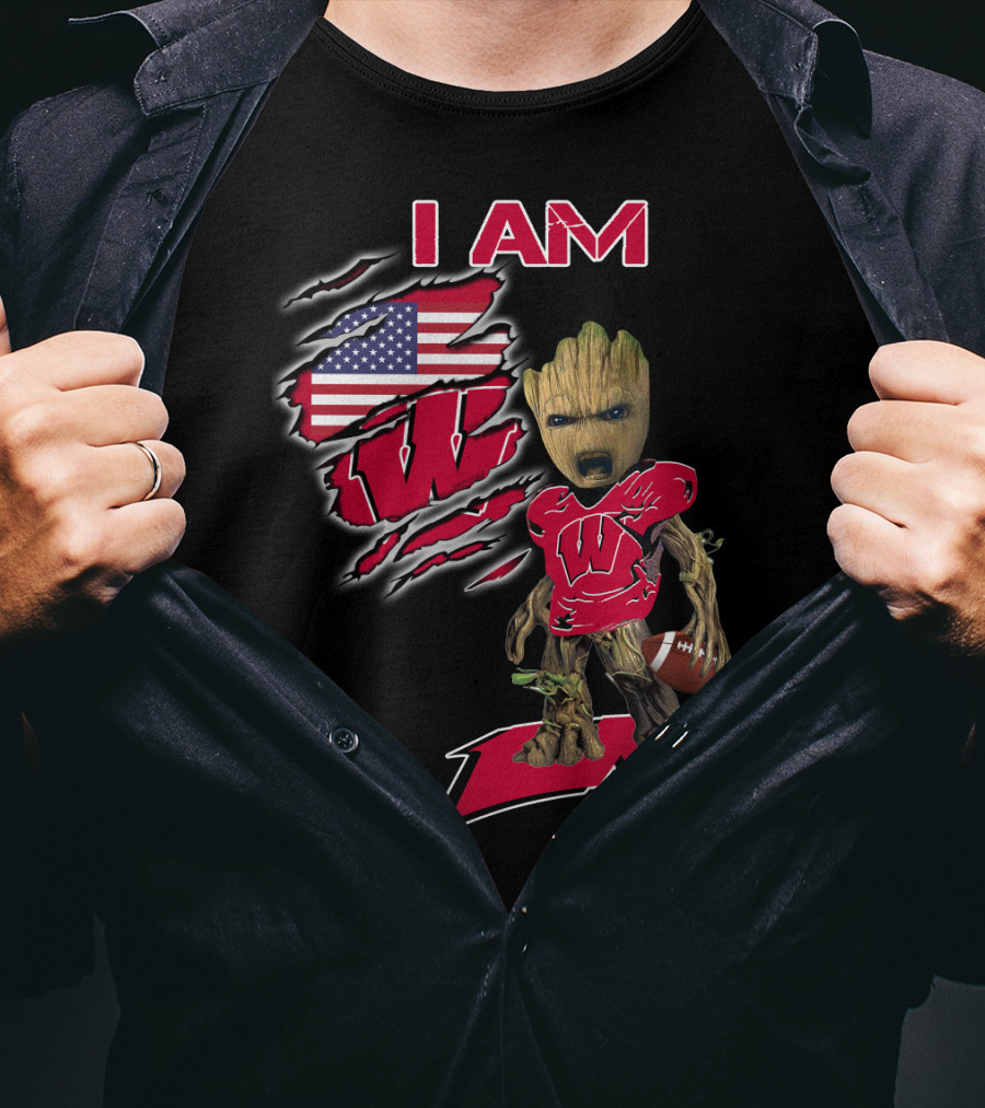 I Am Wisconsin Baby Groot Usa Flag Football W T-Shirt