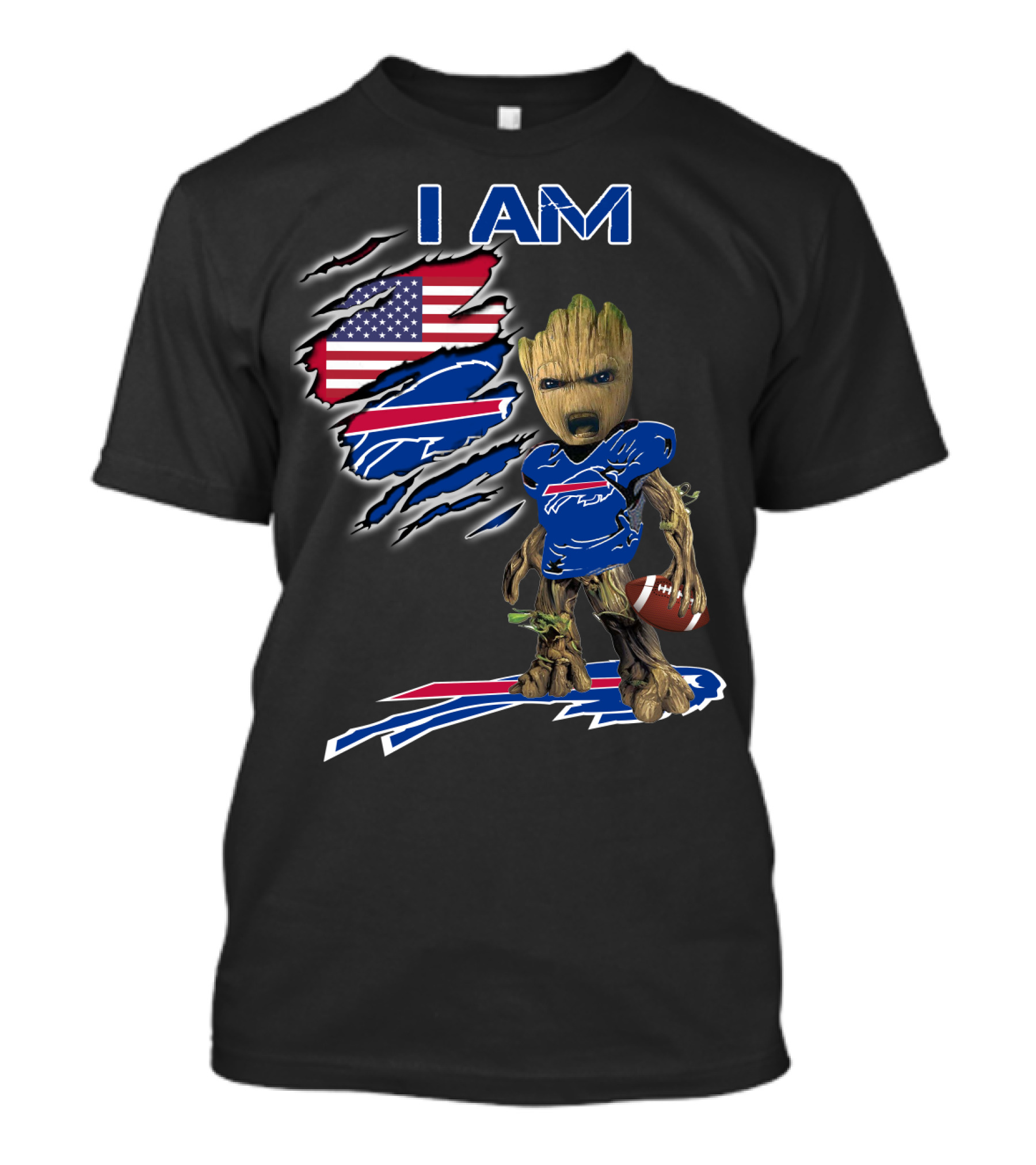 I Am Groot Buffalo Bills American Flag Football T-Shirt