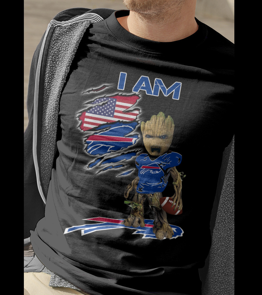 I Am Groot Buffalo Bills American Flag Football T-Shirt