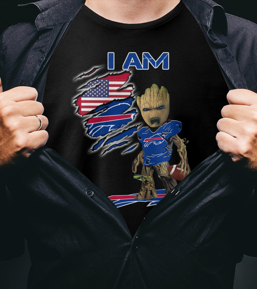 I Am Groot Buffalo Bills American Flag Football T-Shirt