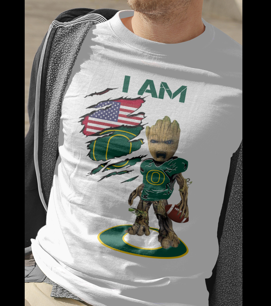 I Am Groot Baby Football Groot American Flag Duck T-Shirt