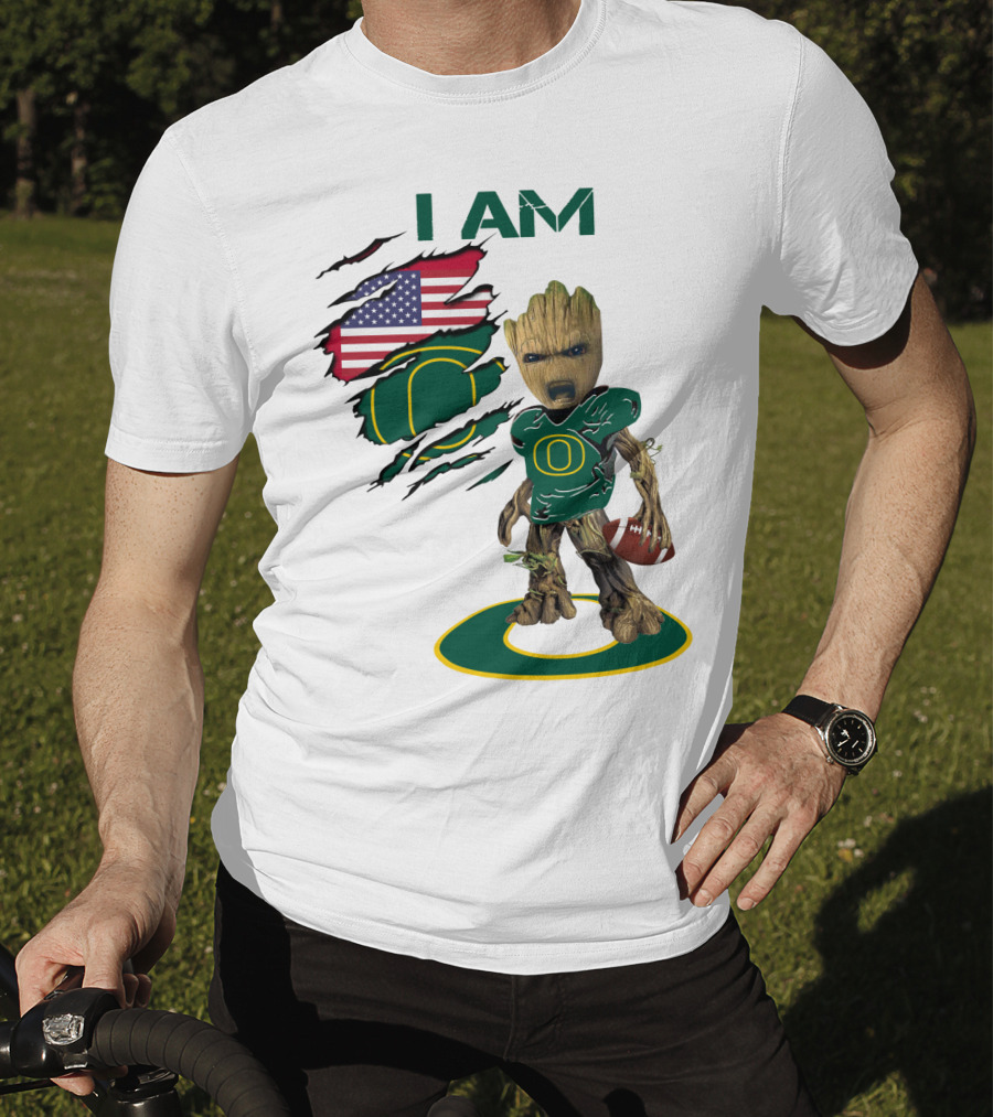 I Am Groot Baby Football Groot American Flag Duck T-Shirt