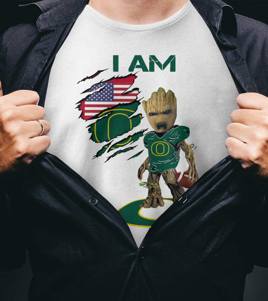 I Am Groot Baby Football Groot American Flag Duck T-Shirt