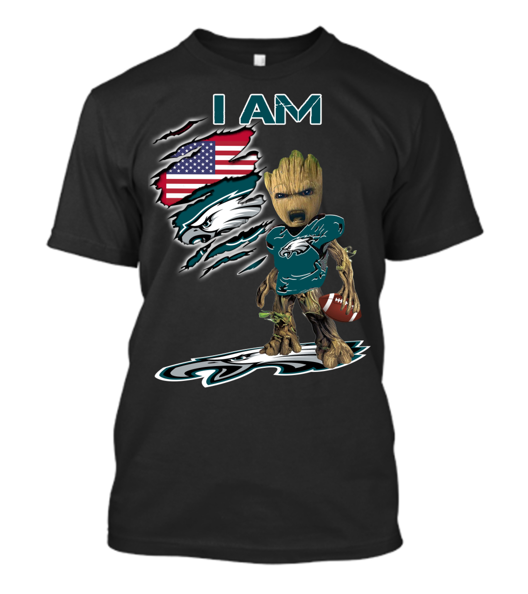 I Am Eagles Baby Groot American Football Fan T-Shirt