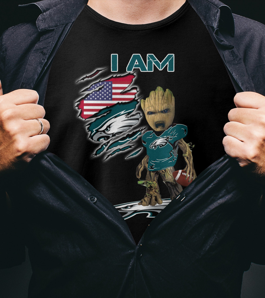 I Am Eagles Baby Groot American Football Fan T-Shirt