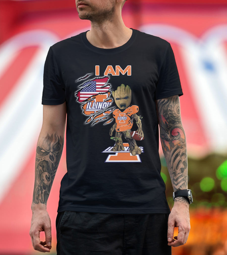 I Am Groot Illinois Football Usa Flag T-Shirt
