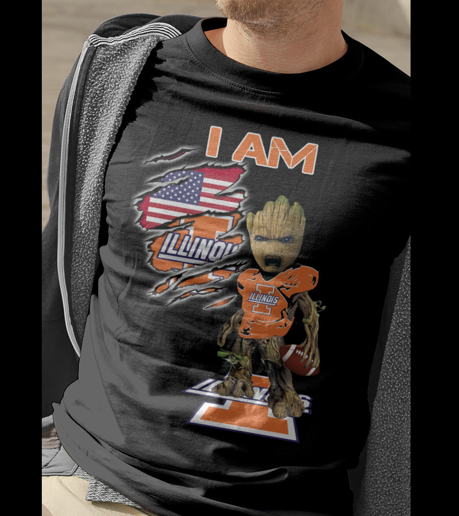 I Am Groot Illinois Football Usa Flag T-Shirt