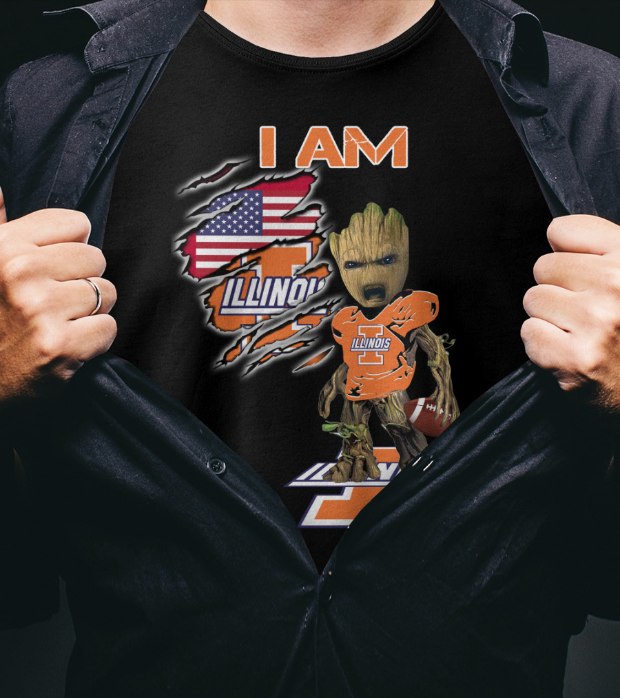 I Am Groot Illinois Football Usa Flag T-Shirt