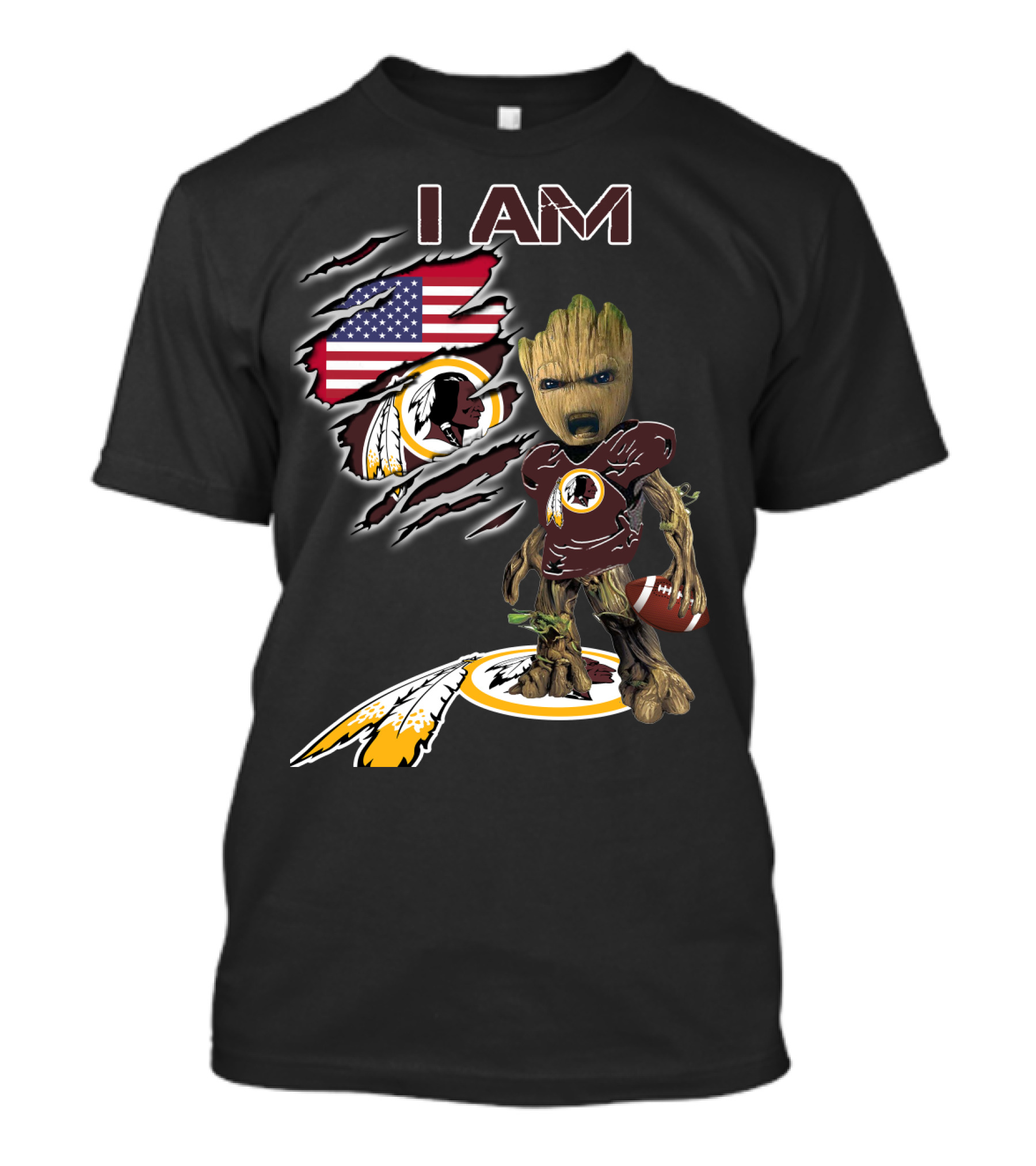 I Am Redskins Baby Groot Football American Flag T-Shirt