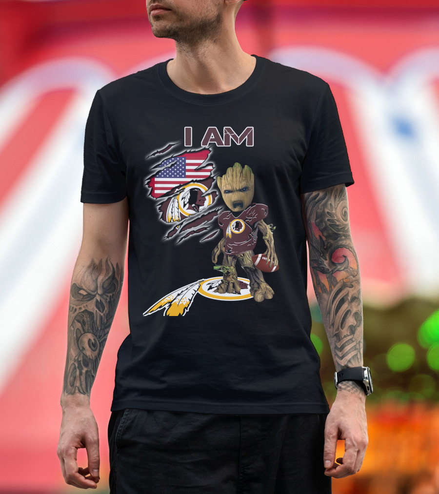 I Am Redskins Baby Groot Football American Flag T-Shirt
