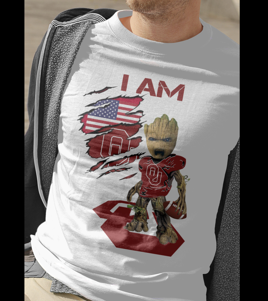 I AM Sooners Baby Groot Football USA Flag T-Shirt