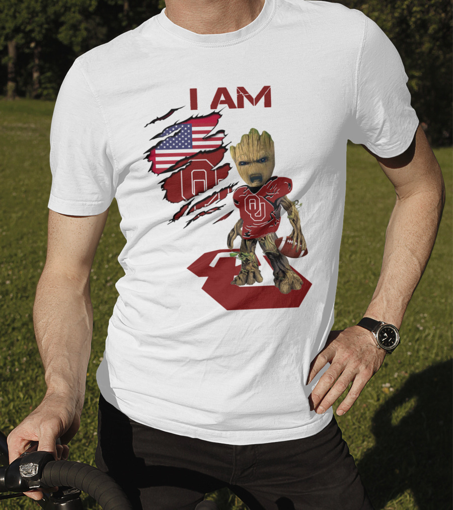 I AM Sooners Baby Groot Football USA Flag T-Shirt