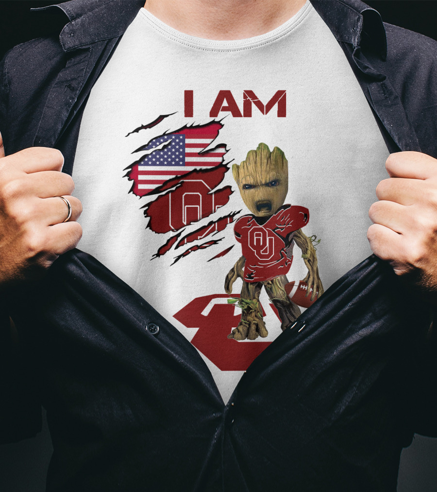 I AM Sooners Baby Groot Football USA Flag T-Shirt