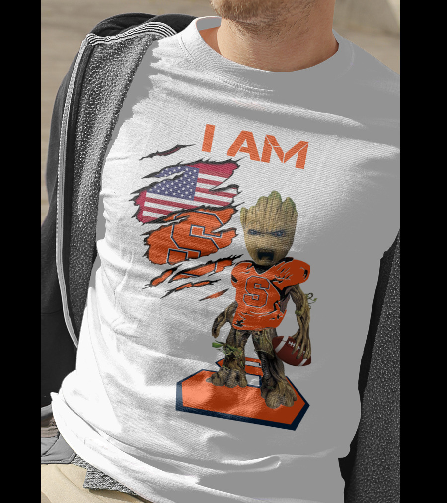 I AM Baby Groot Syracuse Football American Flag T-Shirt