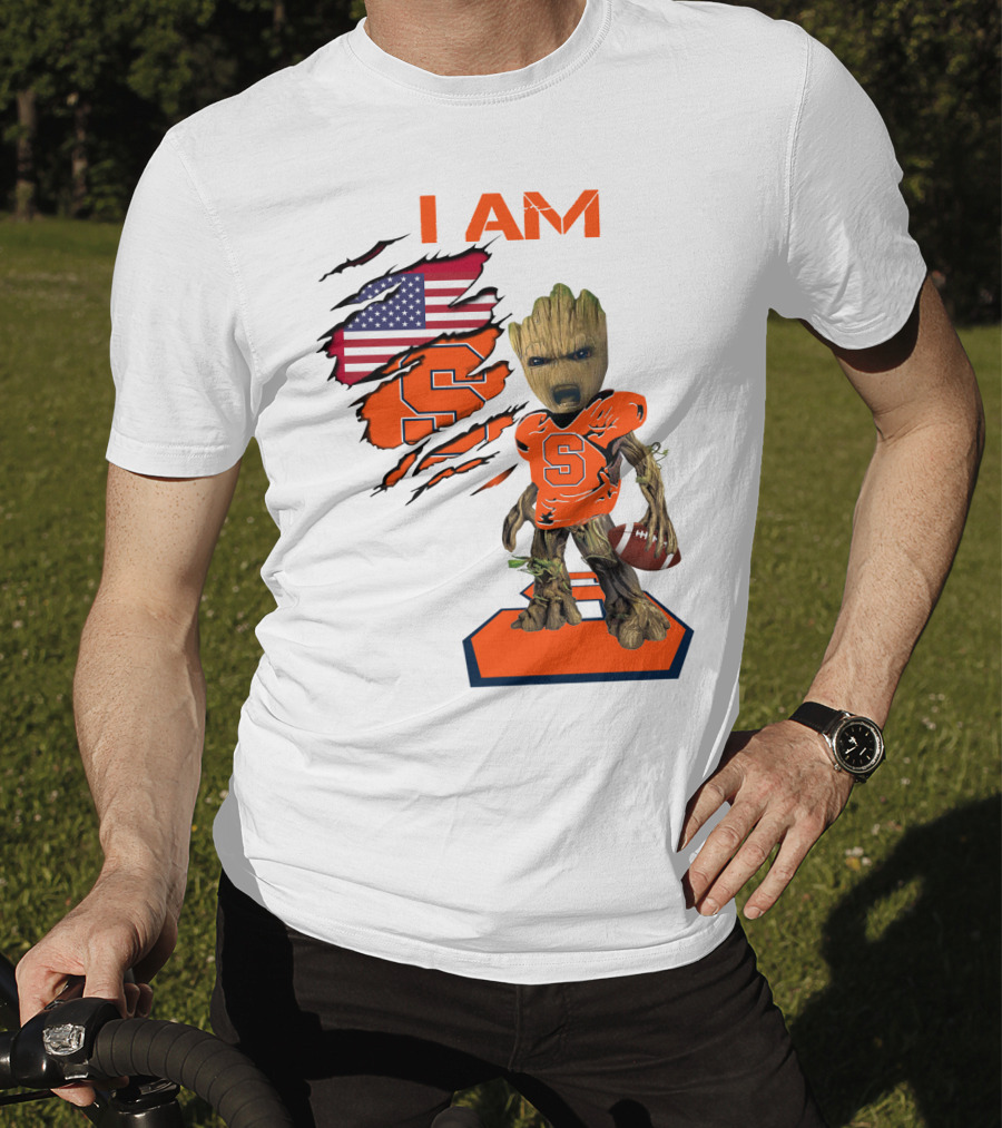I AM Baby Groot Syracuse Football American Flag T-Shirt