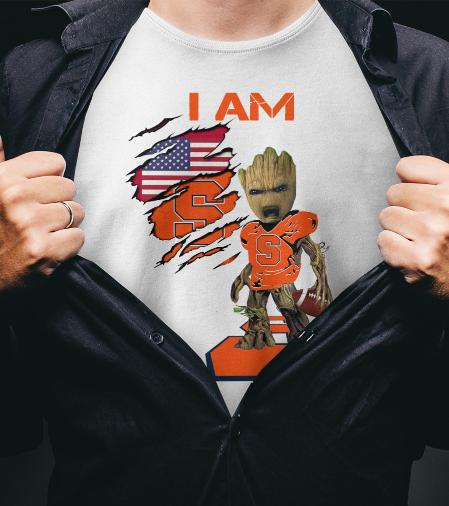 I AM Baby Groot Syracuse Football American Flag T-Shirt