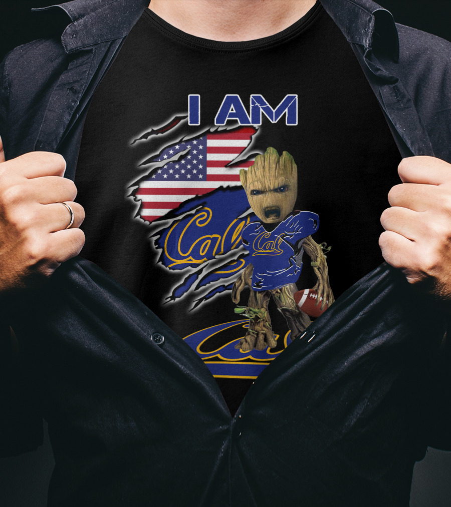 I AM Cal Baby Groot Football USA Flag T-Shirt