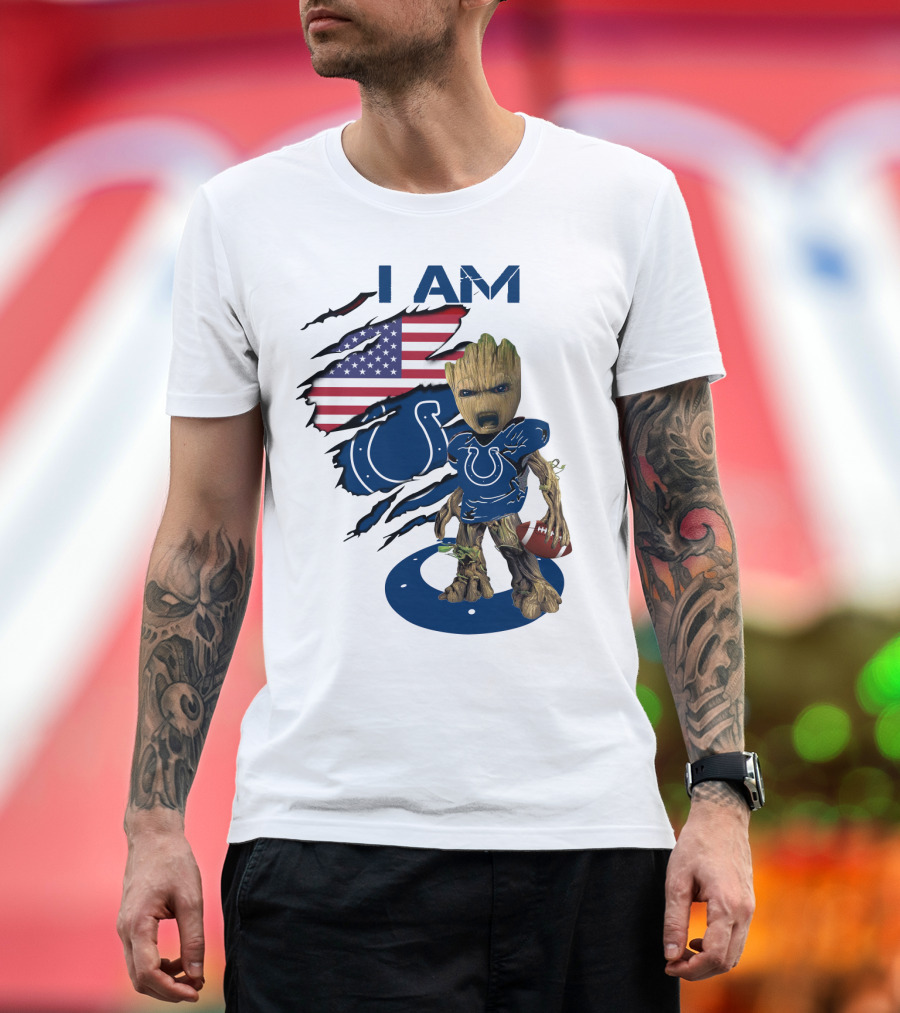 I Am Colts Baby Groot American Flag Football T-Shirt